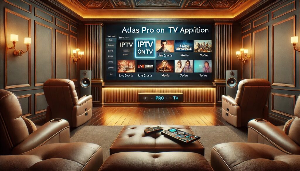 Capture d'écran de l'application Atlas Pro On TV montrant une interface intuitive avec une sélection de chaînes de streaming en direct